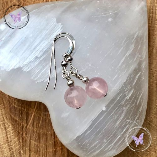 Classical Rose Quartz Silver Earrings